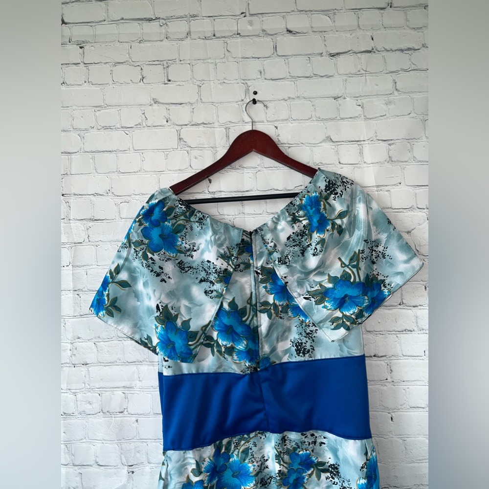 Floral Blue & Green Long Sleeveless Flower Dress size XL - Picture 11 of 15